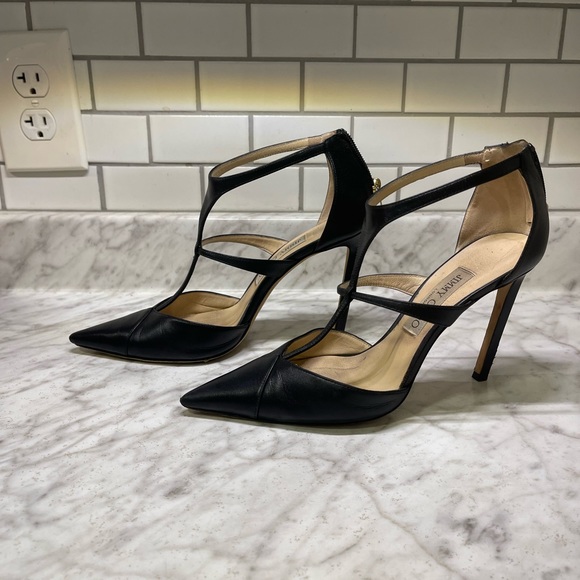 Jimmy Choo, T-Strap heels, zipper back heel. Gently worn a few times. Sz 37 1/2 - Picture 5 of 7